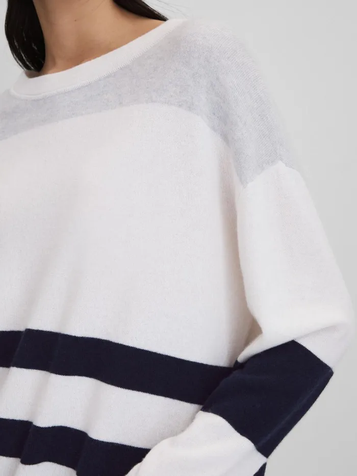 Women Reiss Knitwear Allegra Wool Blend Striped Crew Neck Jumper Whitegrey