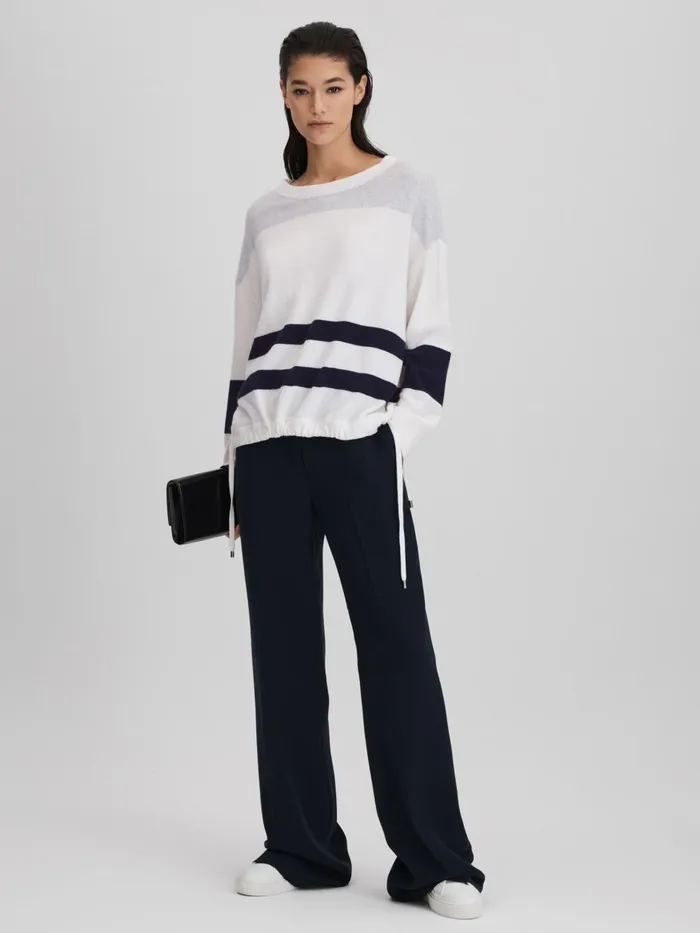 Women Reiss Knitwear Allegra Wool Blend Striped Crew Neck Jumper Whitegrey