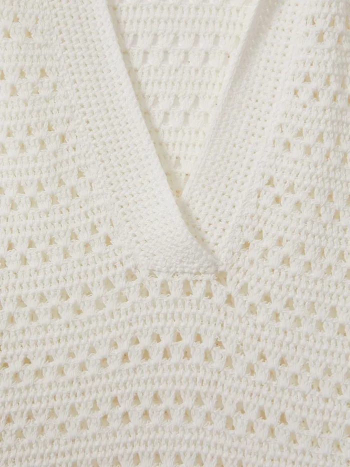 Women Reiss Knitwear Carla Knitted OpenCollar Polo Shirt Ivory