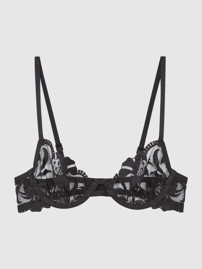 Women Reiss Lingerie Mesh Embroidered Bra Black