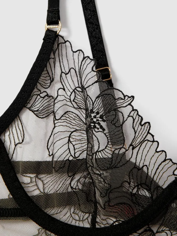 Women Reiss Lingerie Sheer Mesh Embroidered Bra Black