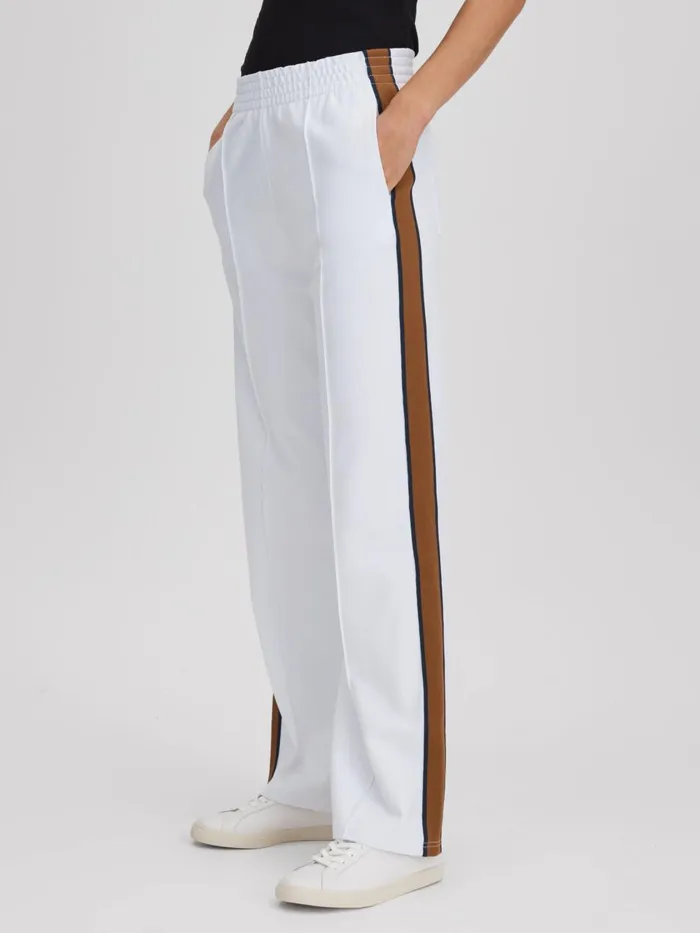 Women Reiss Pants Upside Elasticated Waist Side Stripe Joggers White