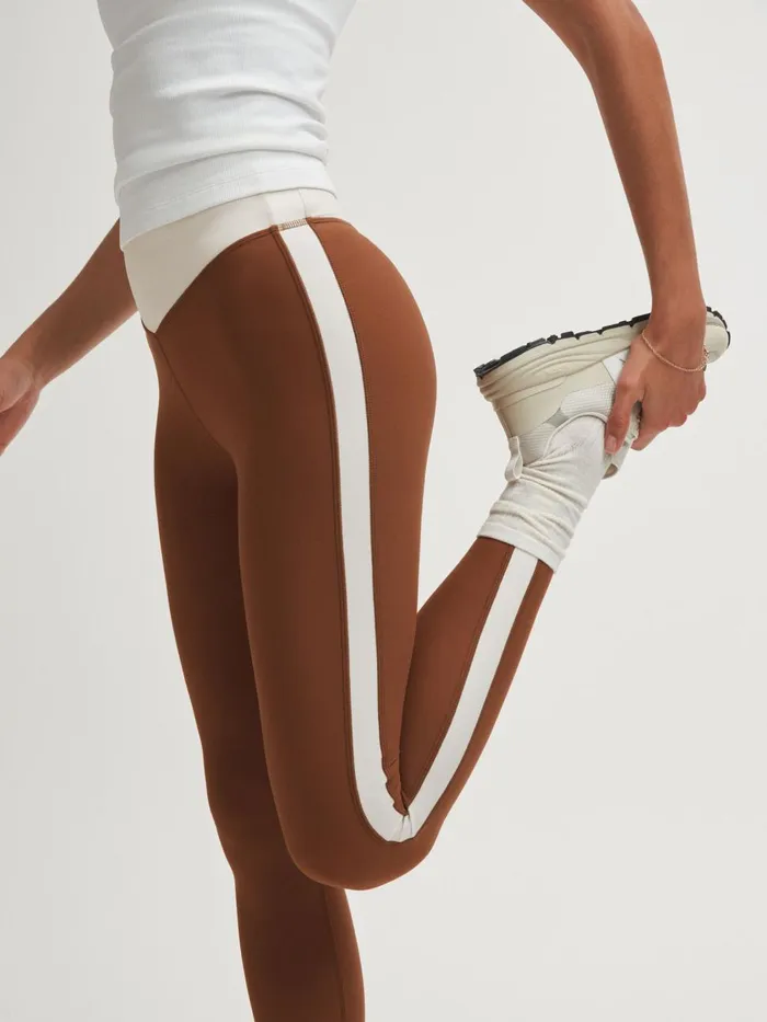 Women Reiss Pants Upside High Rise Colourblock Leggings Chestnut