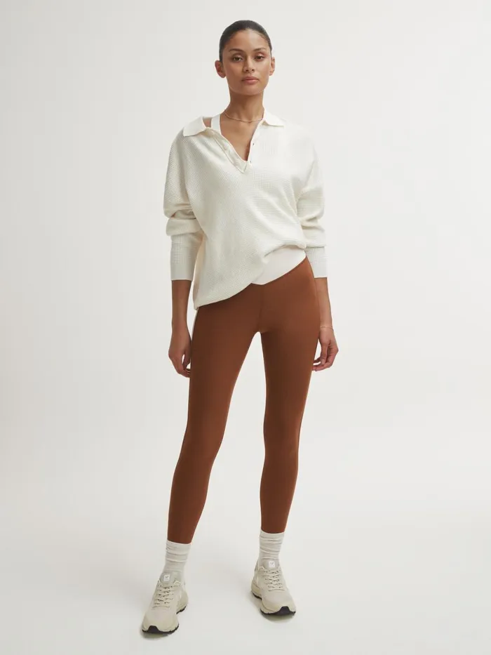 Women Reiss Pants Upside High Rise Colourblock Leggings Chestnut