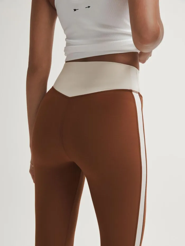 Women Reiss Pants Upside High Rise Colourblock Leggings Chestnut