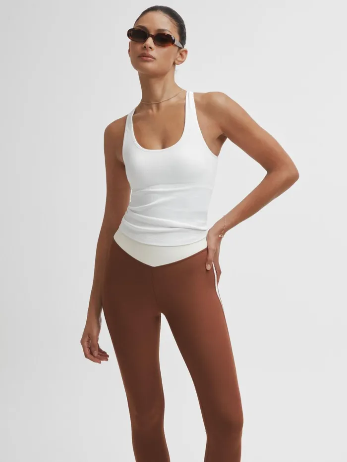 Women Reiss Pants Upside High Rise Colourblock Leggings Chestnut