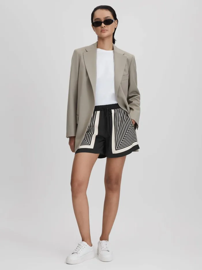 Women Reiss Shorts Lilia Printed Drawstring Shorts Black