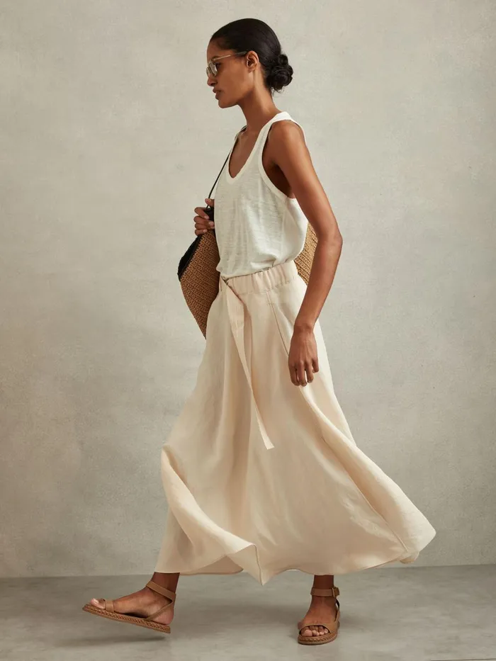 Women Reiss Skirts Kori Belted Parachute Midi Skirt Cream