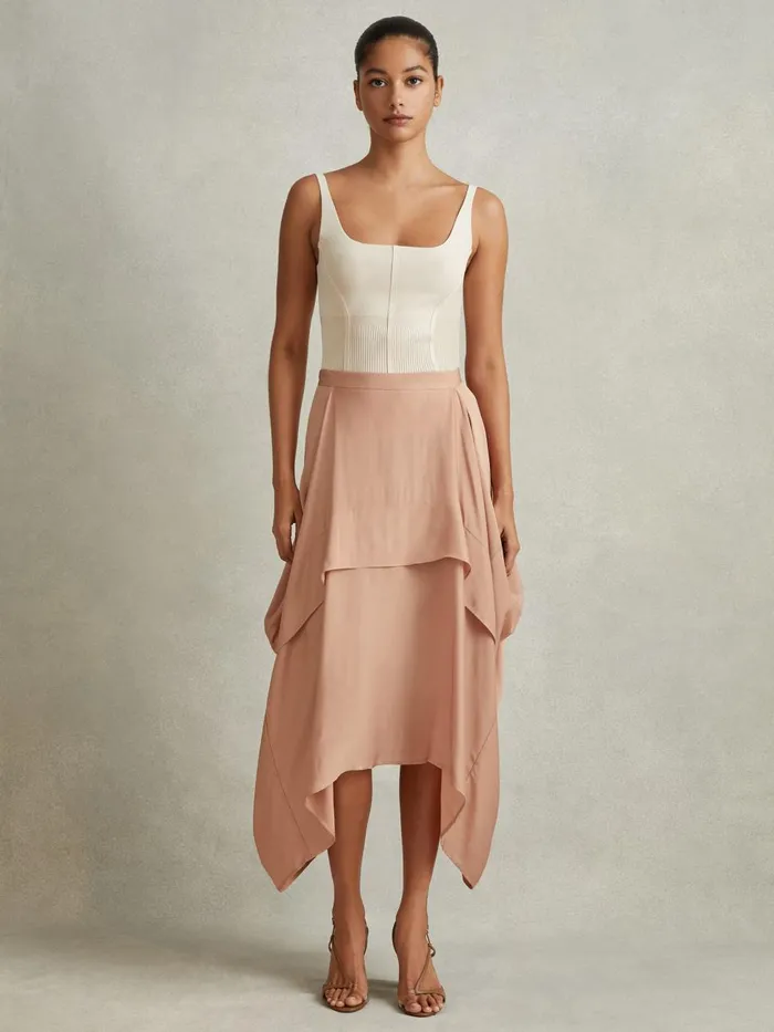 Women Reiss Skirts Maisie Side Pleat Asymmetric Midi Skirt Nude