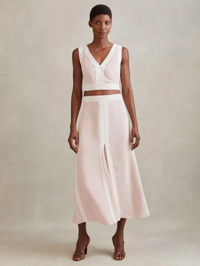 Women Reiss Skirts Rosalia Contrast Trim CoOrd Midi Skirt Nudeivory