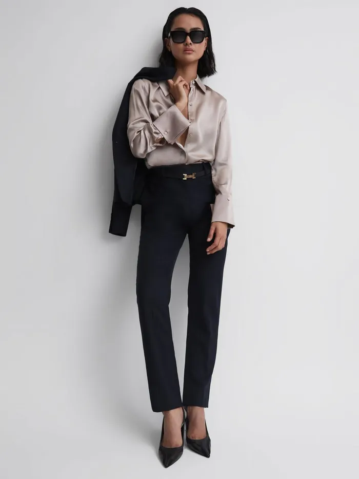 Women Reiss Suits and Tailoring Haisley Wool Blend Tapered Suit Trousers Navy