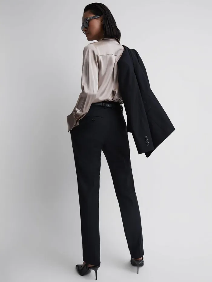 Women Reiss Suits and Tailoring Haisley Wool Blend Tapered Suit Trousers Navy