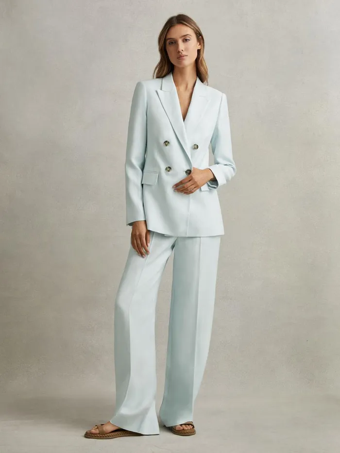Women Reiss Suits and Tailoring Lori Viscose Linen Double Breasted Suit Blazer Blue Women Reiss Suits and Tailoring Lori Viscose Linen Double Breasted Suit Blazer Blue