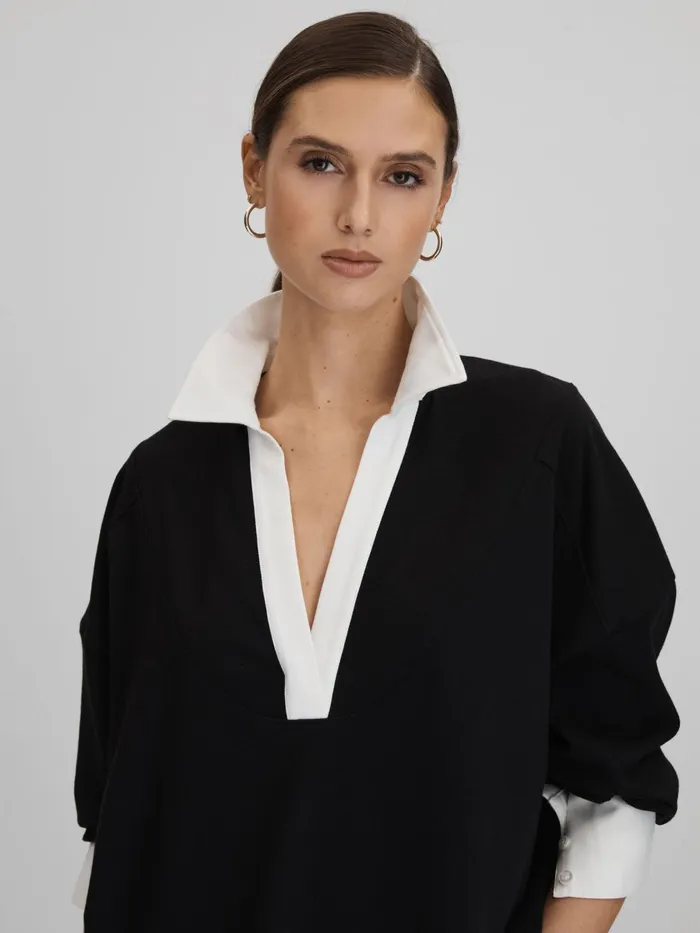 Women Reiss Sweats Hoodies and Joggers Aspen Oversized Cotton Open Collar Jumper Blackwhite Women Reiss Sweats Hoodies and Joggers Aspen Oversized Cotton Open Collar Jumper Blackwhite
