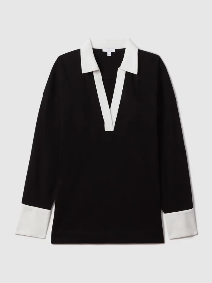 Women Reiss Sweats Hoodies and Joggers Aspen Oversized Cotton Open Collar Jumper Blackwhite