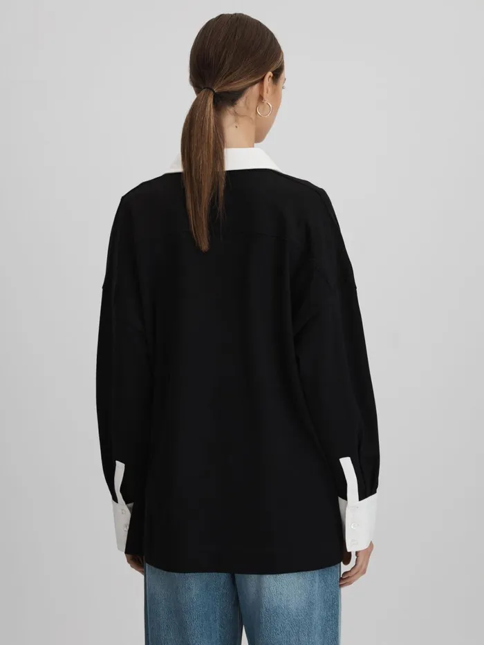 Women Reiss Sweats Hoodies and Joggers Aspen Oversized Cotton Open Collar Jumper Blackwhite
