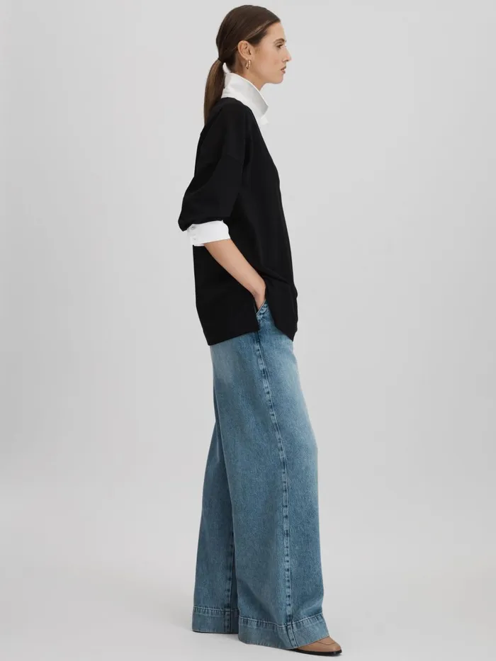 Women Reiss Sweats Hoodies and Joggers Aspen Oversized Cotton Open Collar Jumper Blackwhite