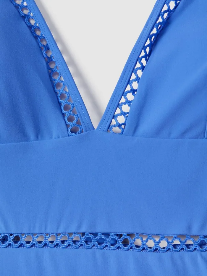 Women Reiss Swimwear Rita Lattice Halter Neck Swimsuit Light Blue