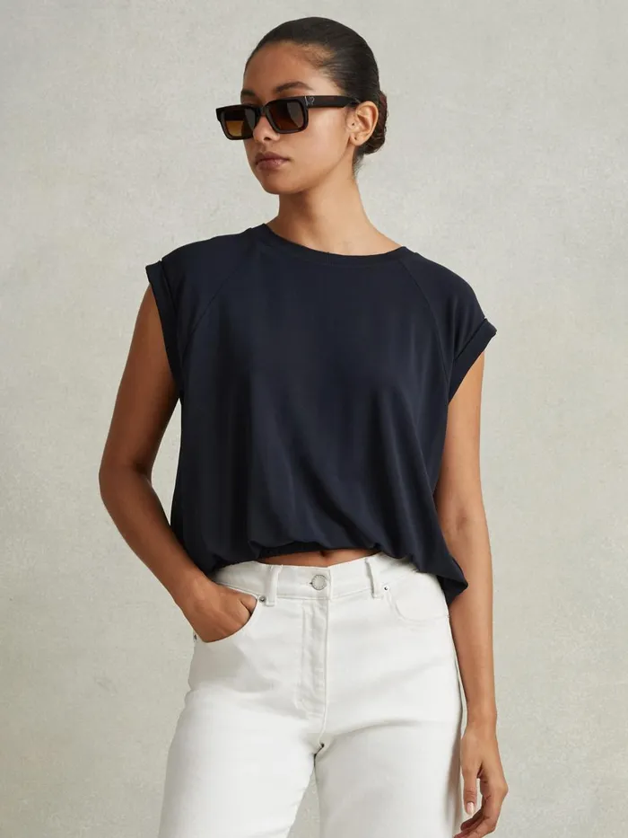 Women Reiss Tops Jessie Elasticated Hem Raglan Sleeve Top Navy