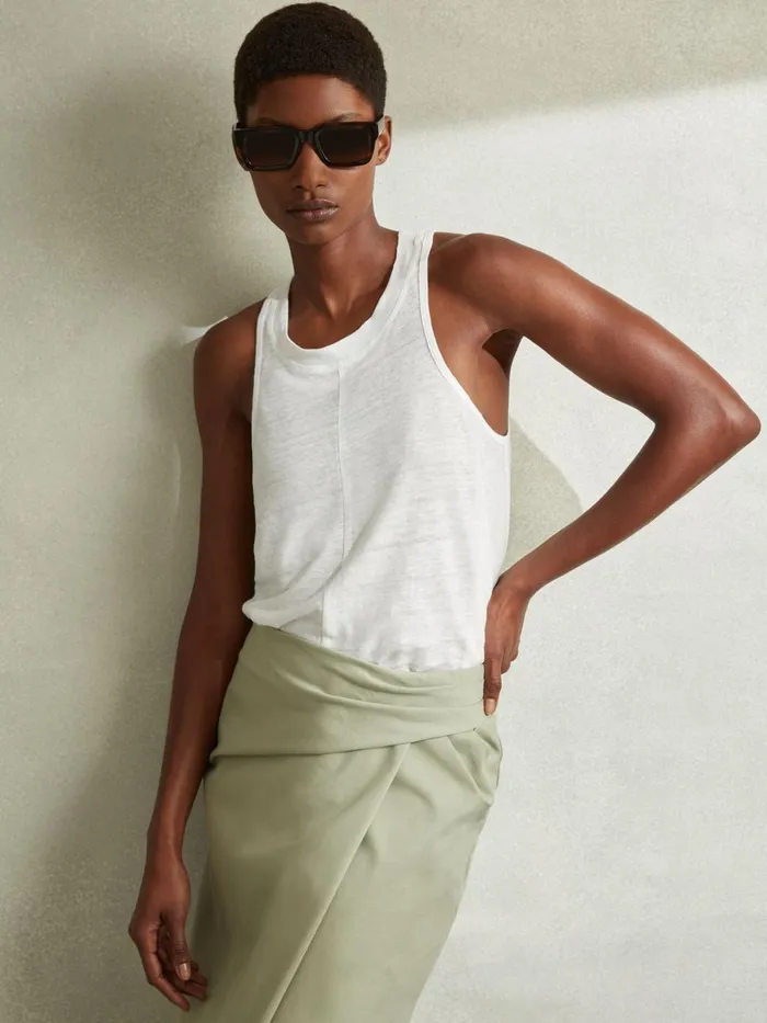 Women Reiss Tops Lucy Linen Waterfall Vest White