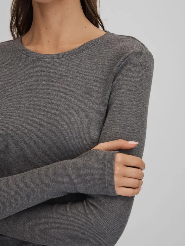 Women Reiss Tops Tora Cotton Blend Crew Neck Top Charcoal Marl