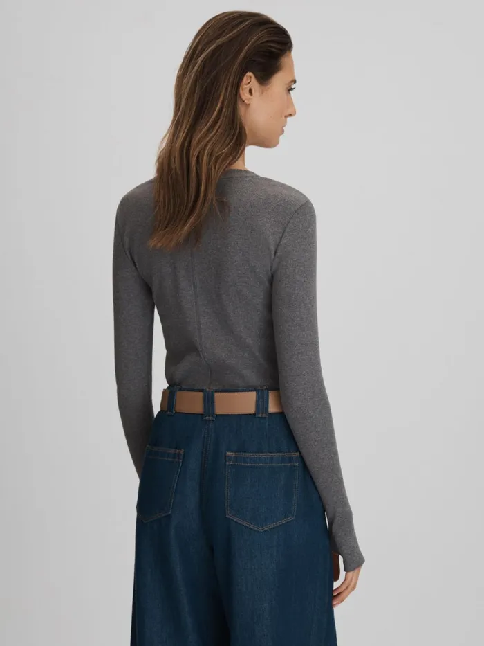 Women Reiss Tops Tora Cotton Blend Crew Neck Top Charcoal Marl