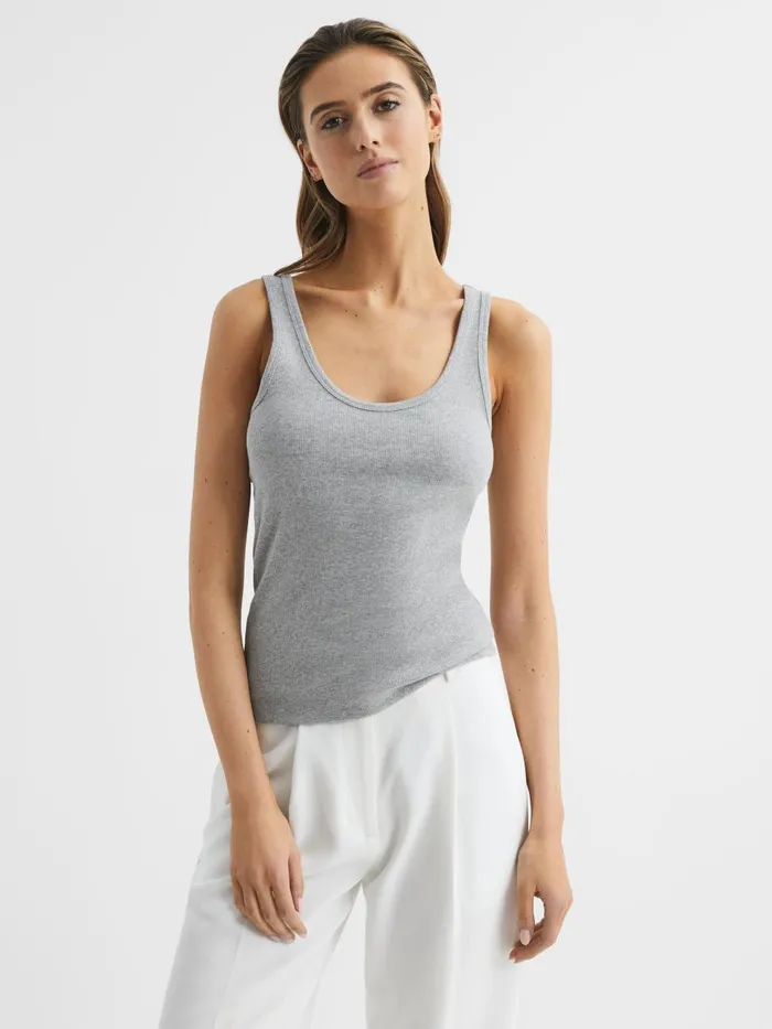 Women Reiss Tops Violet Ribbed Cotton Blend Vest Grey Marl