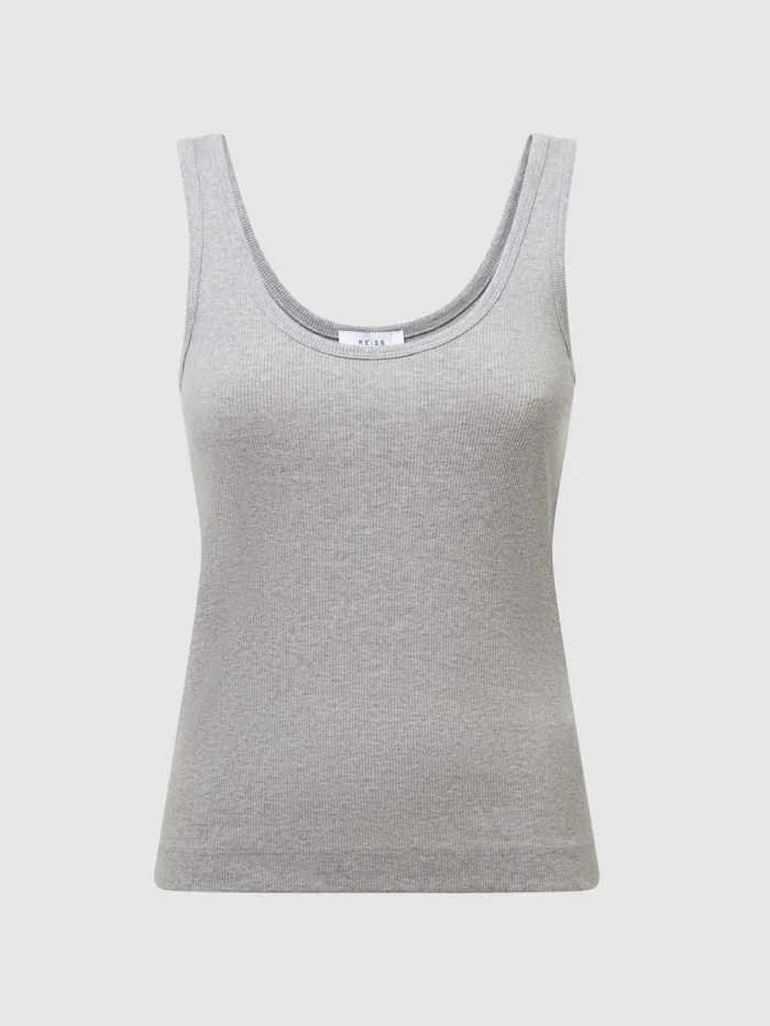 Women Reiss Tops Violet Ribbed Cotton Blend Vest Grey Marl