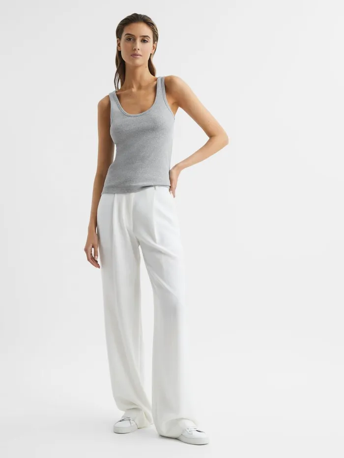 Women Reiss Tops Violet Ribbed Cotton Blend Vest Grey Marl