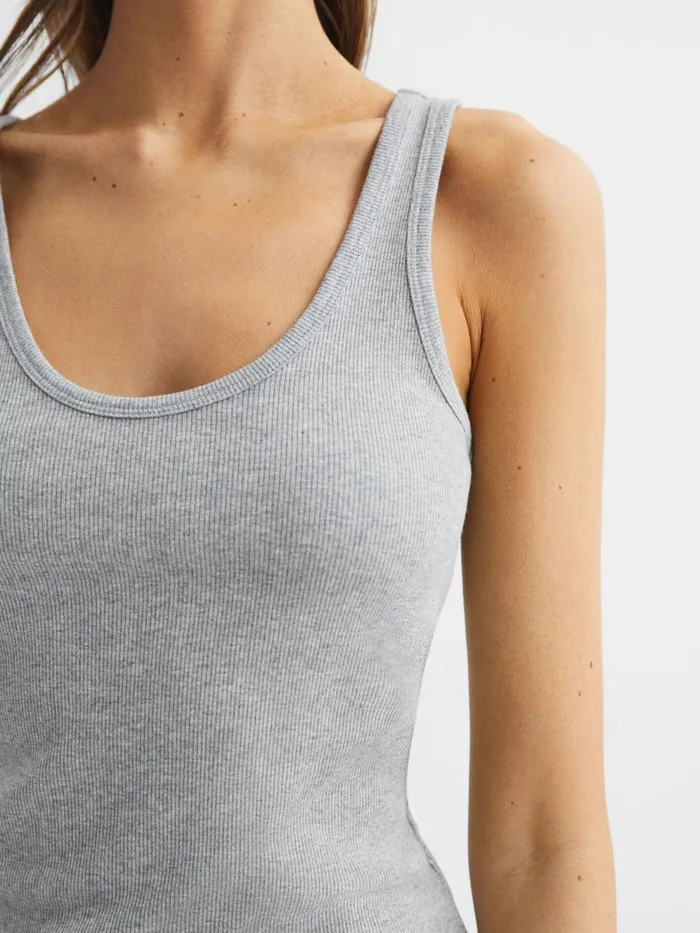 Women Reiss Tops Violet Ribbed Cotton Blend Vest Grey Marl