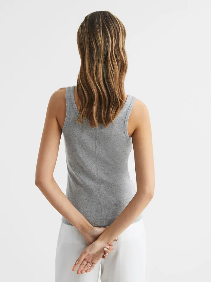 Women Reiss Tops Violet Ribbed Cotton Blend Vest Grey Marl