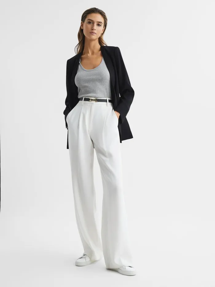 Women Reiss Tops Violet Ribbed Cotton Blend Vest Grey Marl