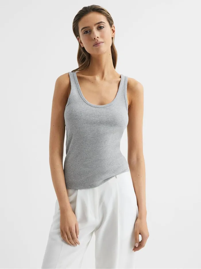 Women Reiss Tops Violet Ribbed Cotton Blend Vest Grey Marl