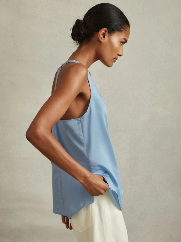 Women Reiss Vests Eira Relaxed Cotton Scoop Neck Vest Blue