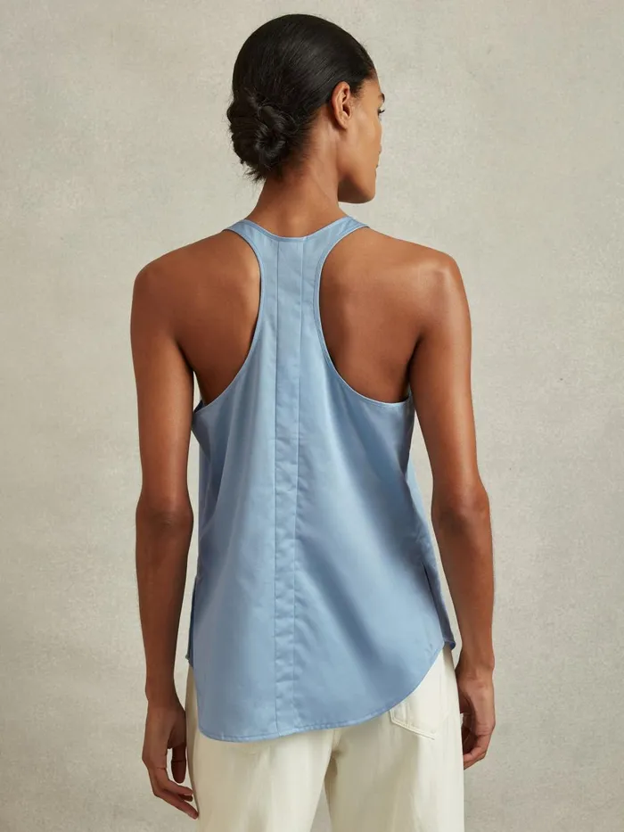 Women Reiss Vests Eira Relaxed Cotton Scoop Neck Vest Blue