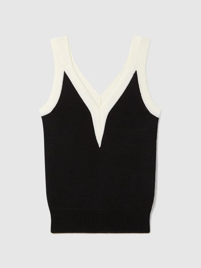 Women Reiss Vests Tessa Colourblock VNeck Vest Blackwhite