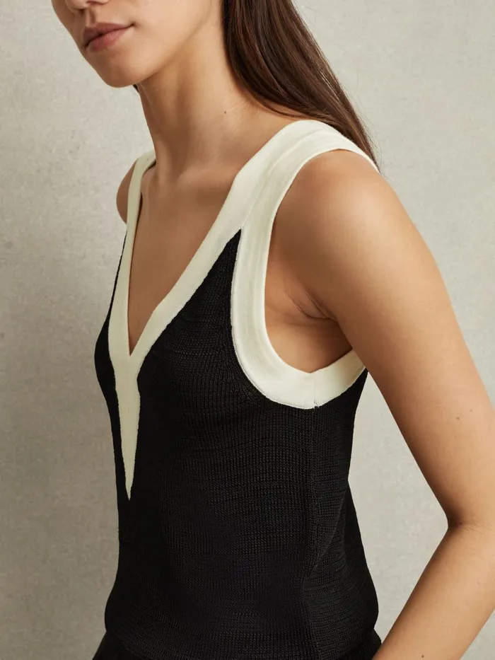 Women Reiss Vests Tessa Colourblock VNeck Vest Blackwhite