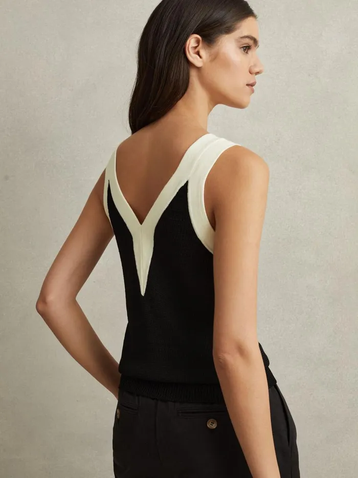 Women Reiss Vests Tessa Colourblock VNeck Vest Blackwhite