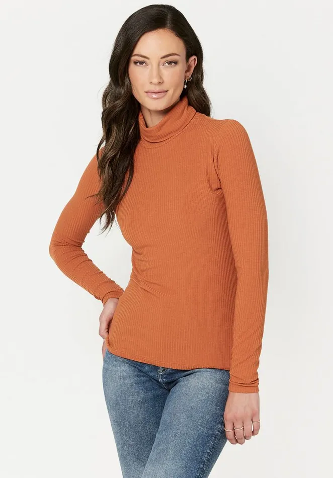 Women Ribbed Mavra Turtleneck Spice Brown Buffalo David Bitton Sweaters
