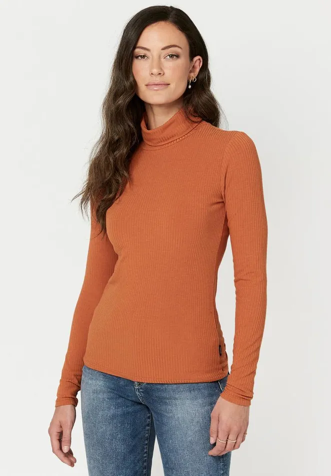 Women Ribbed Mavra Turtleneck Spice Brown Buffalo David Bitton Sweaters