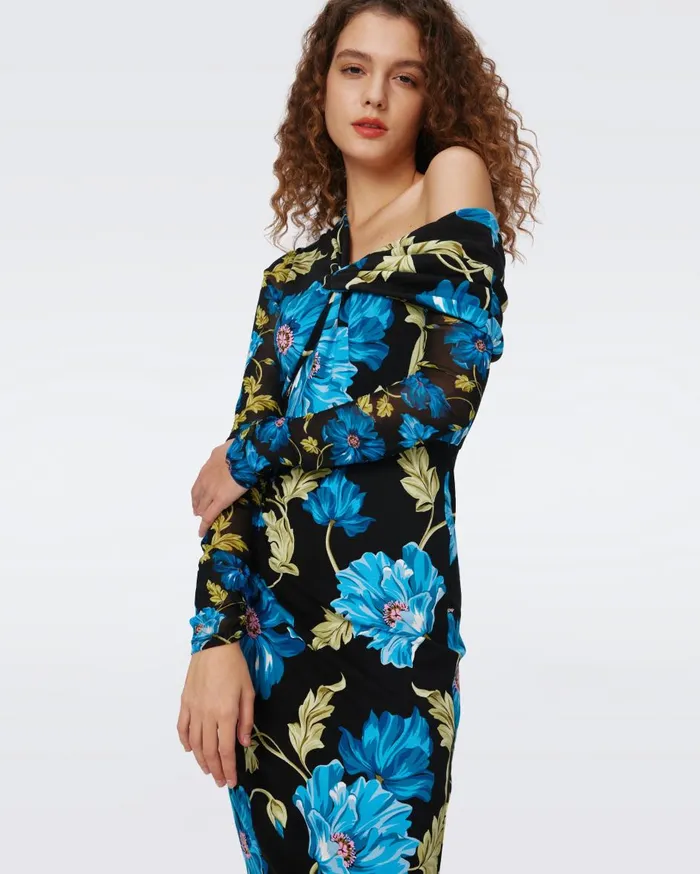 Women Rich Dress Huge And Tiny Hendrix Floral Dark Teal DVF Dresses