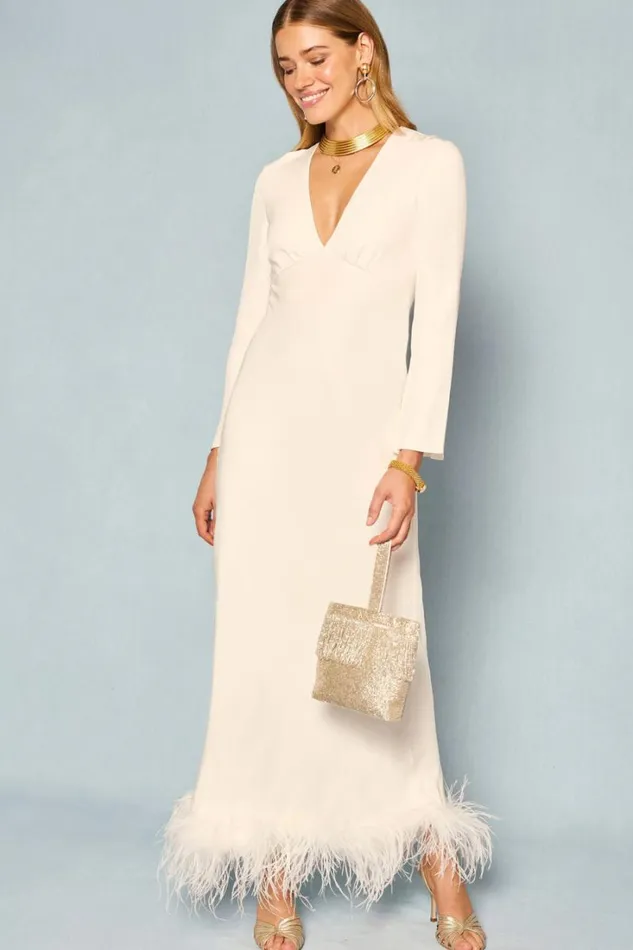 Women RIXO All Bridal Mya Feathered Maxi Dress Ivory Feathers