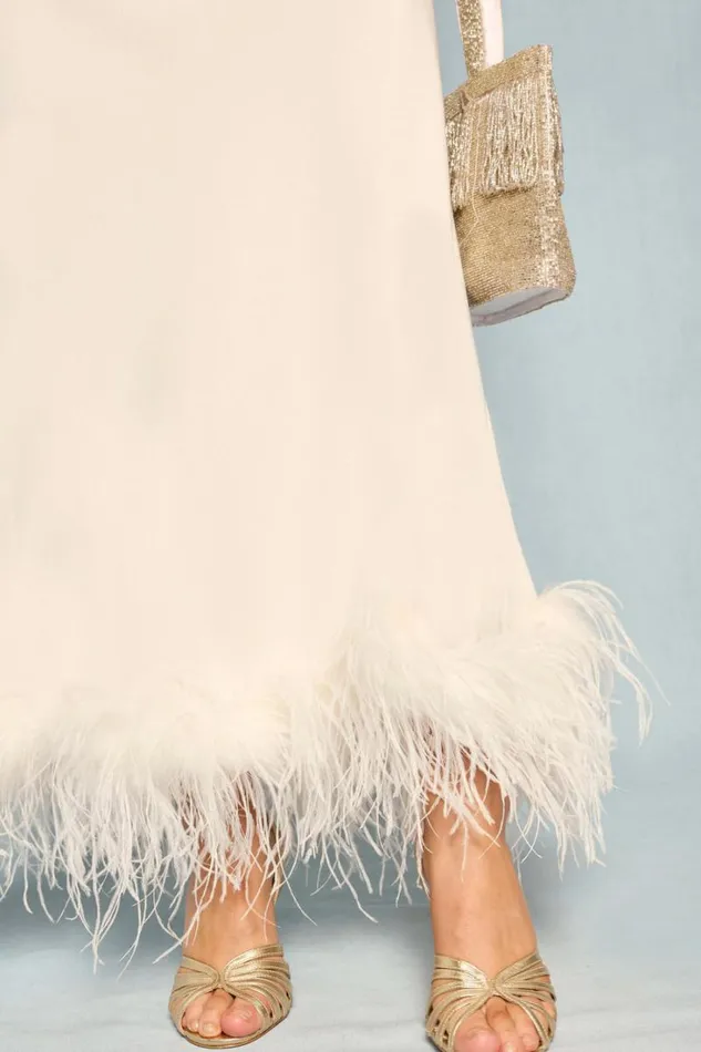 Women RIXO All Bridal Mya Feathered Maxi Dress Ivory Feathers