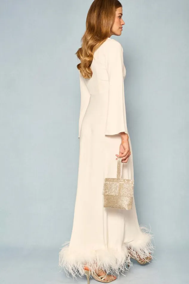 Women RIXO All Bridal Mya Feathered Maxi Dress Ivory Feathers