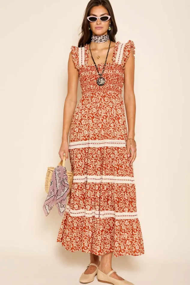 Women RIXO All Clothing Aubrie Cotton Midi Dress Sarasa Rose Copper