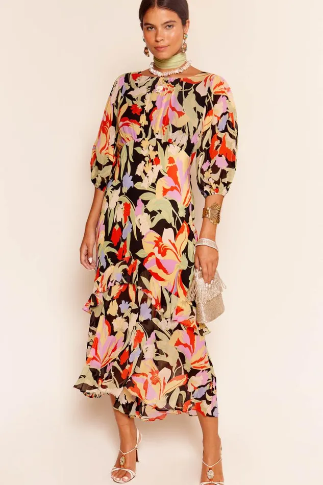 Women RIXO All Clothing Cheryl Silk Midi Dress Cece Floral Black