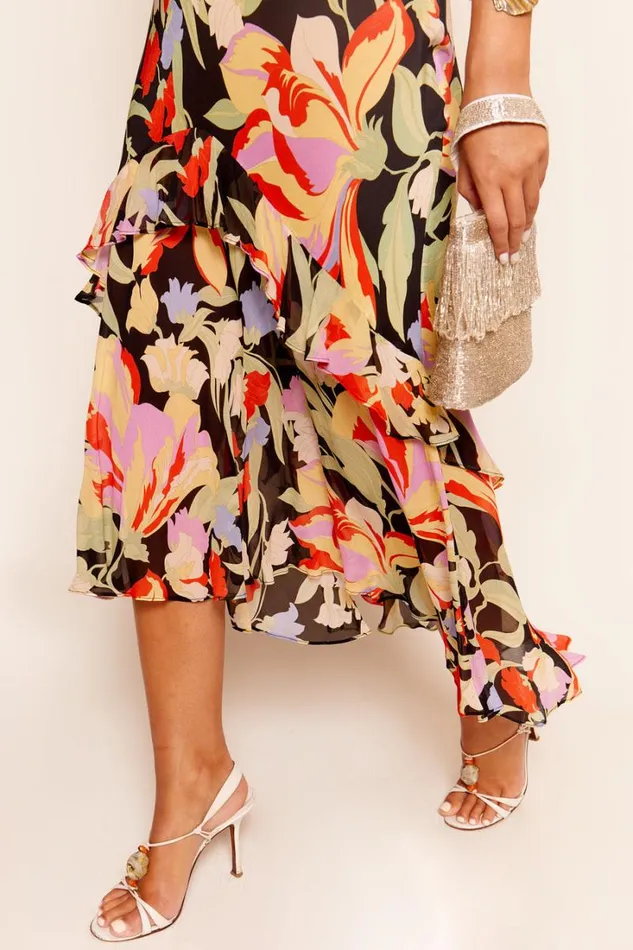 Women RIXO All Clothing Cheryl Silk Midi Dress Cece Floral Black