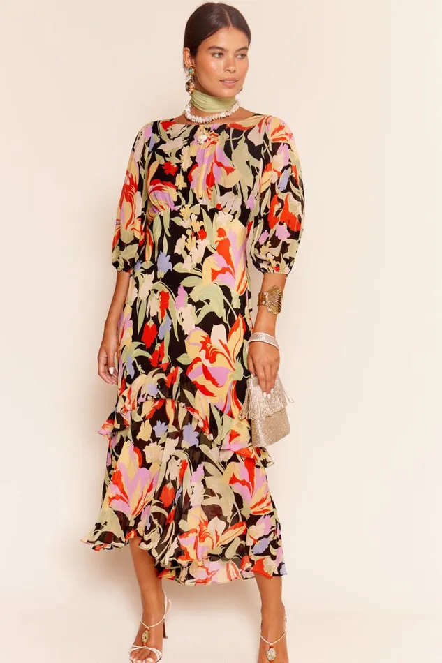Women RIXO All Clothing Cheryl Silk Midi Dress Cece Floral Black