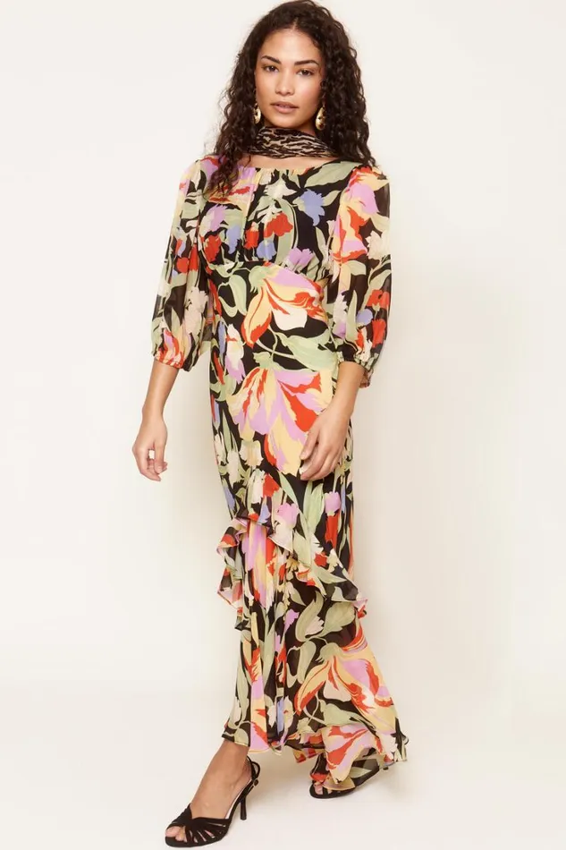 Women RIXO All Clothing Cheryl Silk Midi Dress Cece Floral Black