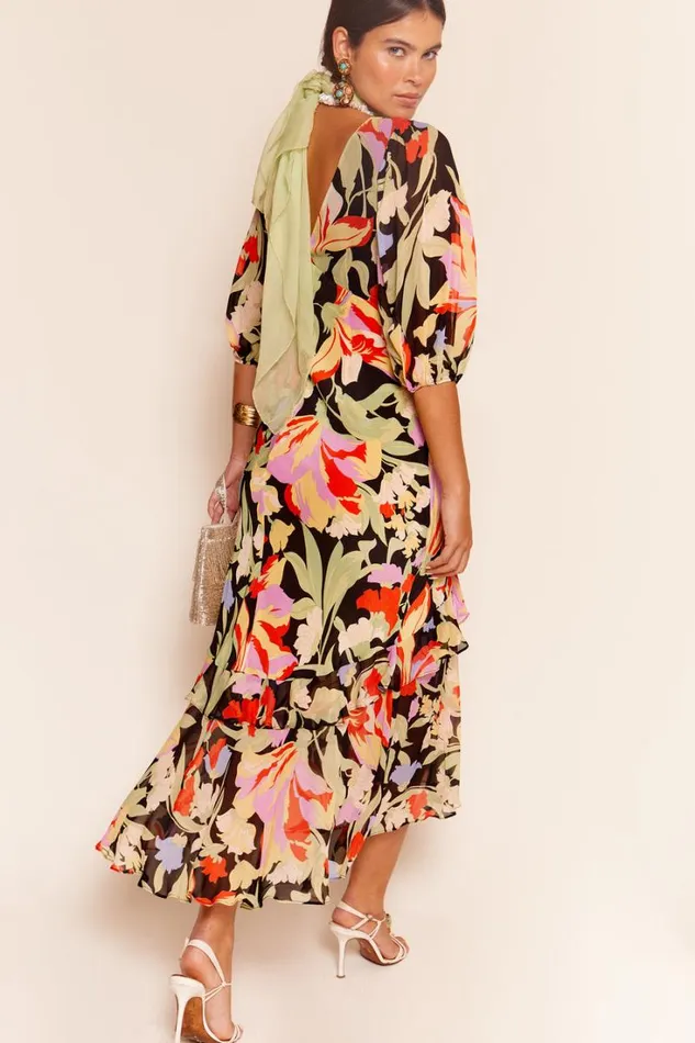 Women RIXO All Clothing Cheryl Silk Midi Dress Cece Floral Black